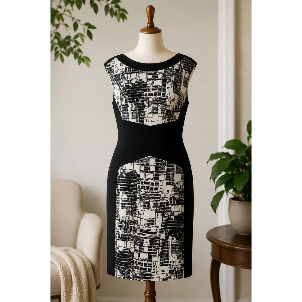 Joseph Ribkoff Womens Black White Abstract Geometric Sheath Dress Size 12 Canada